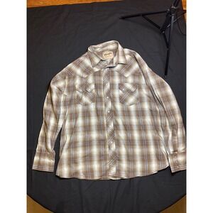 Wrangler Western Fashion Brown Plaid‎ Snap Shirt Menswear Cowboy Rancher